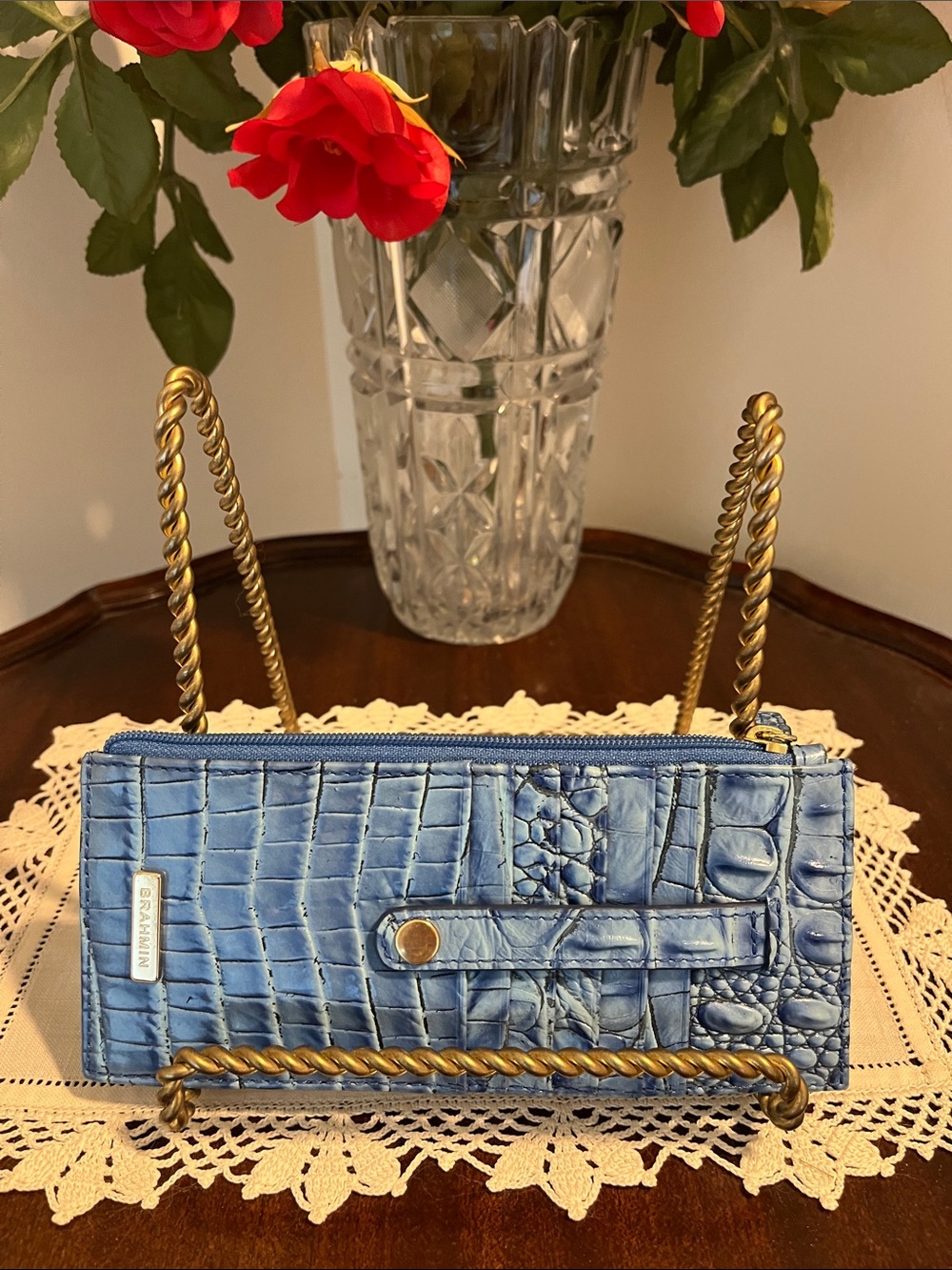 Brahmin blue credit card wallet.